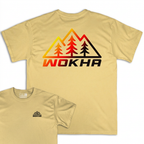 Camiseta Wokha Organic Degradado Arena con espalda grande y frontal superpuesto sobre fondo blanco