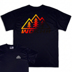 Camiseta Wokha Organic Degradado Negra con espalda grande y frontal superpuesto sobre fondo blanco