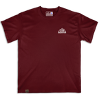 Frontal de la camiseta Wokha Organic Degradado Granate con logotipo blanco en el pecho