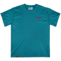 Frontal de la camiseta Wokha Organic Estrella Turquesa con pequeño emblema multicolor