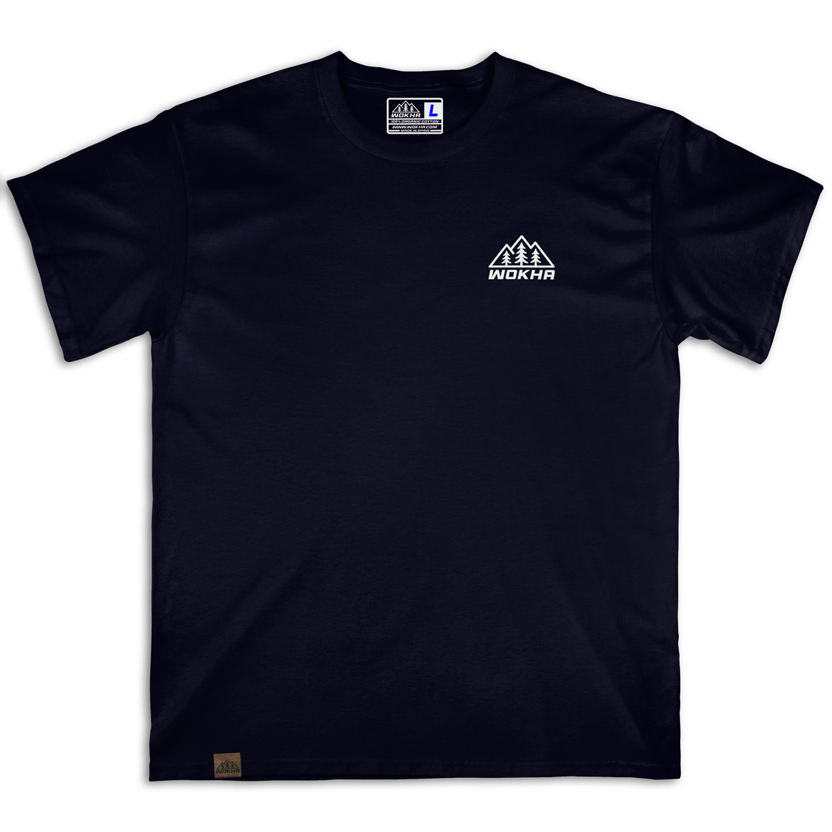 Frontal de la camiseta Wokha Organic Spirit Negra con logo blanco