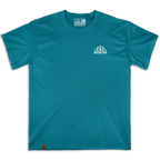Frontal de la camiseta Wokha Organic Spirit Turquesa con pequeño logotipo blanco en el pecho